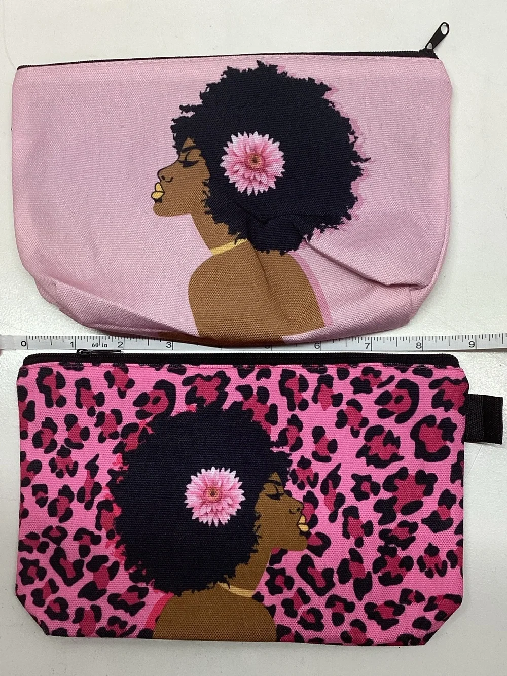 Set of 2 Pink Afro Melanin Queen Cosmetic Makeup Bags